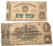 1863 $1 & 50 CENT STATE OF ALABAMA OBSOLETE BANKNOTES