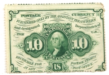 1862 FIRST ISSUE U.S. 10 CENT POSTAGE CURRENCY