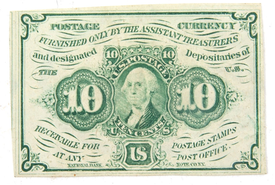 1862 FIRST ISSUE US 10 CENT POSTAGE CURRENCY