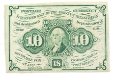 1862 FIRST ISSUE US 10 CENT POSTAGE CURRENCY
