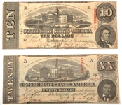 1863 $10 & $20 CONFEDERATE STATES OF AMERICA NOTES