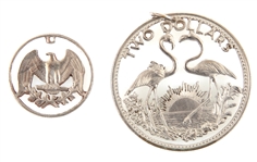 CUT COIN PENDANTS - US 25 CENT & BAHAMAS $2 COIN