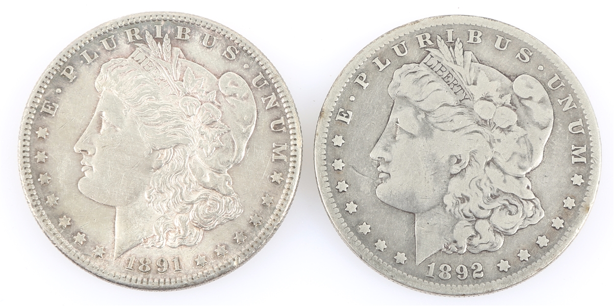 1891 & 1892 S MORGAN SILVER DOLLARS - LOT OF 2