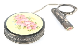 STERLING GUILLOCHE ENAMEL TANGO COMPACT & LIPSTICK