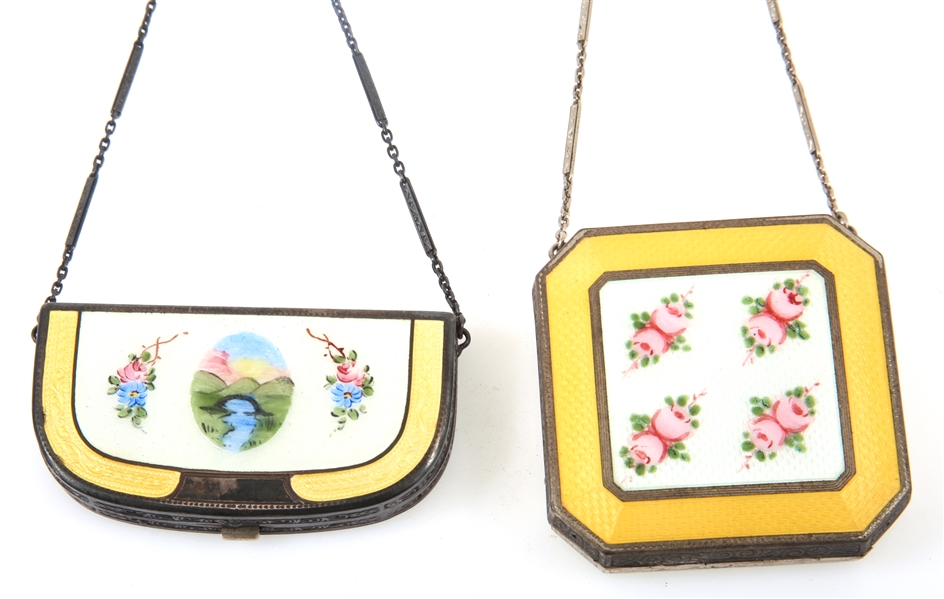 GUILLOCHE ENAMEL COMPACTS - LOT OF 2