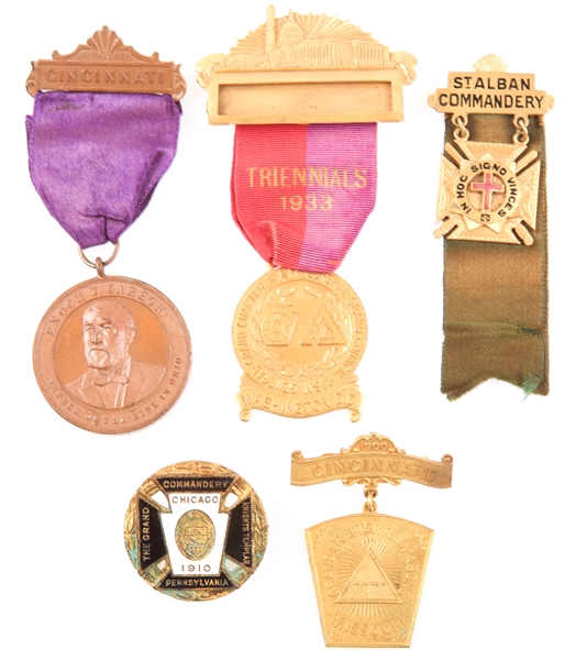 KNIGHTS TEMPLAR MASONIC SCOTTISH RITE BADGES - LOT OF 5