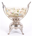 19TH C. GLASS PUNCH BOWL WITH SILVER PLATE STAND