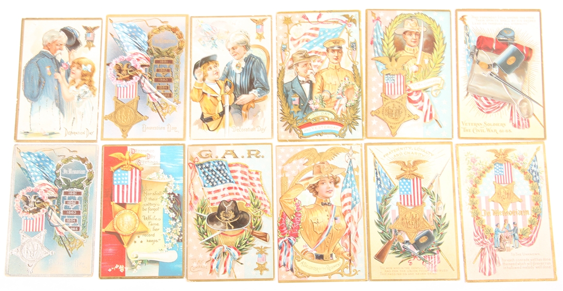 EMBOSSED GAR AND PATRIOTIC POSTCARDS - LOT OF 12