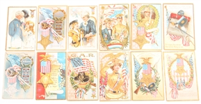 EMBOSSED GAR AND PATRIOTIC POSTCARDS - LOT OF 12