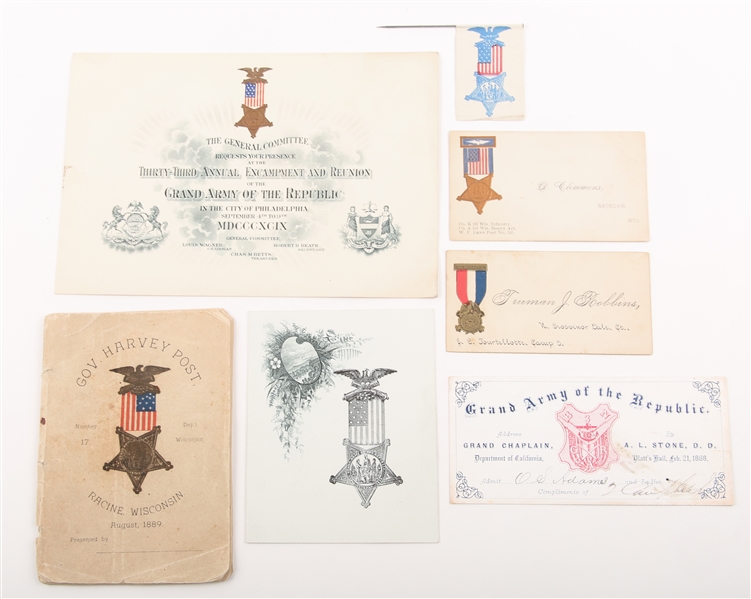 LATE 19TH C. GAR ENCAMPMENT & POST EPHEMERA - LOT OF 7