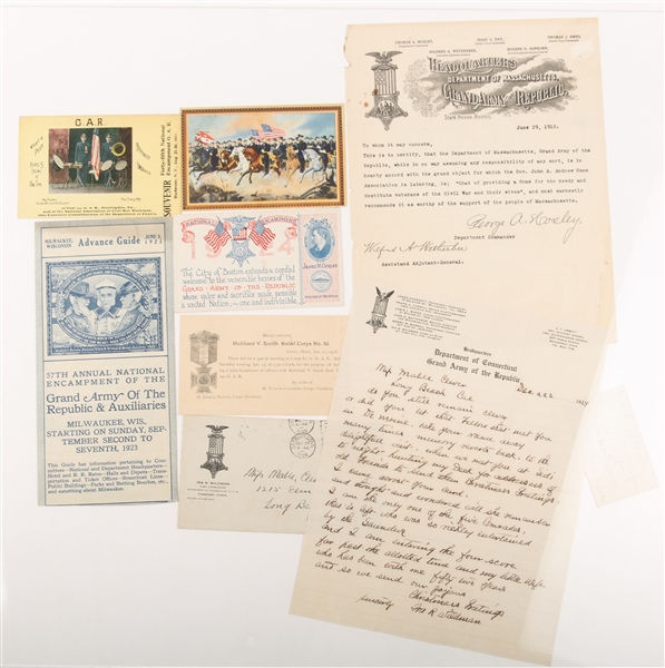 EARLY 20TH C. GAR EPHEMERA POSTCARDS, GUIDE & LETTERS