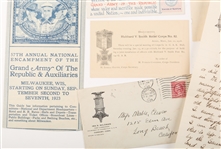 EARLY 20TH C. GAR EPHEMERA POSTCARDS, GUIDE & LETTERS