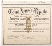 LATE 19TH C. GAR DEPT. OF PA TRANSFER CARDS - LOT OF 2
