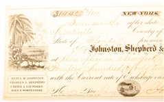 1860 JOHNSTON, SHEPHERD & SAUNDERS PROMISSORY NOTE
