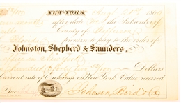 1860 JOHNSTON, SHEPHERD & SAUNDERS PROMISSORY NOTE