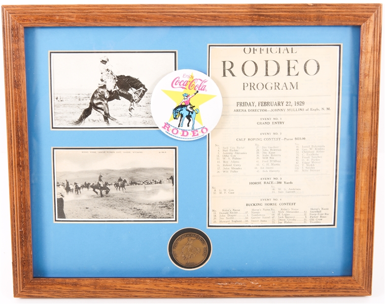 FRAMED EARLY 19TH CENTURY RODEO POSTCARDS & PROGRAM