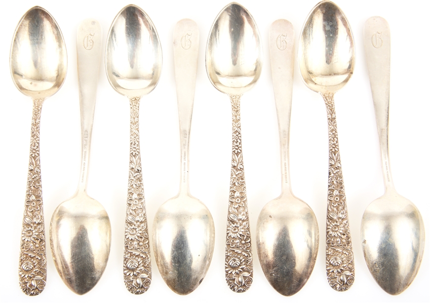 S. KIRK & SON STERLING REPOUSSE OVAL SOUP SPOONS