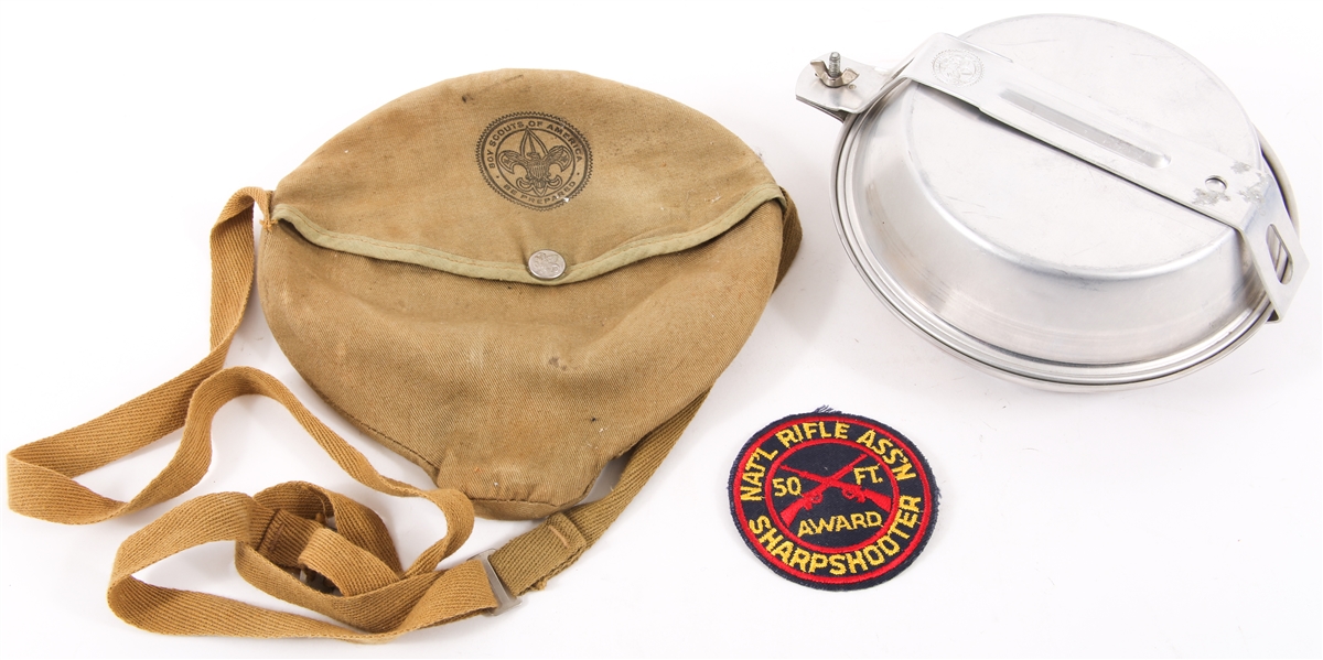 BOY SCOUTS OF AMERICA MESS KIT AND PATCH LOT OF 2