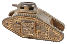 1918 TANK BANK USA CAST IRON COIN BANK