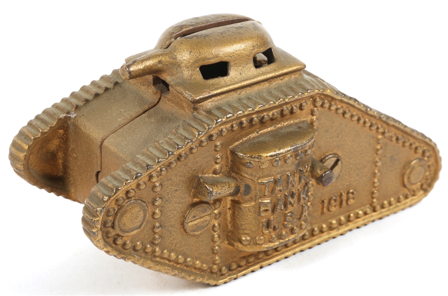 1918 TANK BANK USA CAST IRON COIN BANK