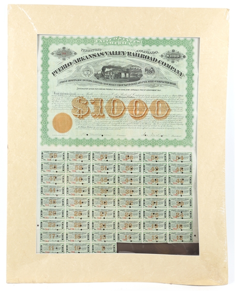1875 PUEBLO & ARKANSAS VALLEY RAILROAD $1000 BOND