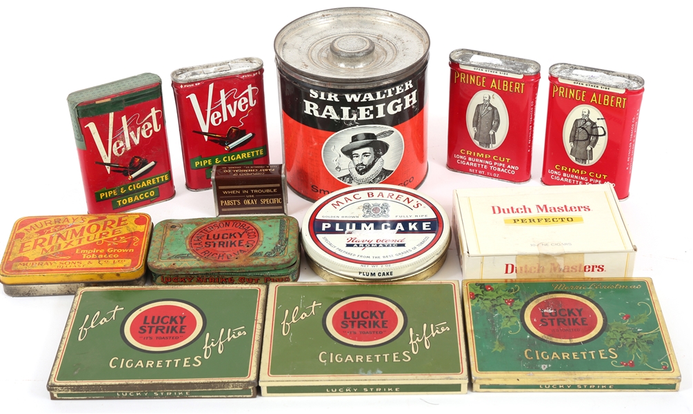 20TH C. TOBACCIANA - CIGARETTE TINS & CIGAR BOX