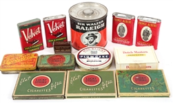 20TH C. TOBACCIANA - CIGARETTE TINS & CIGAR BOX