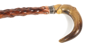 GENTLEMAN'S CANE, STERLING CAP ANTLER & COIN PURSE