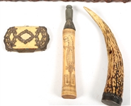 GENTLEMAN'S CANE, STERLING CAP ANTLER & COIN PURSE