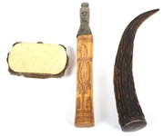 GENTLEMAN'S CANE, STERLING CAP ANTLER & COIN PURSE
