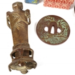 FOO DOG, TSUBA, DRAGON PAPERWEIGHT & CLOISONNE