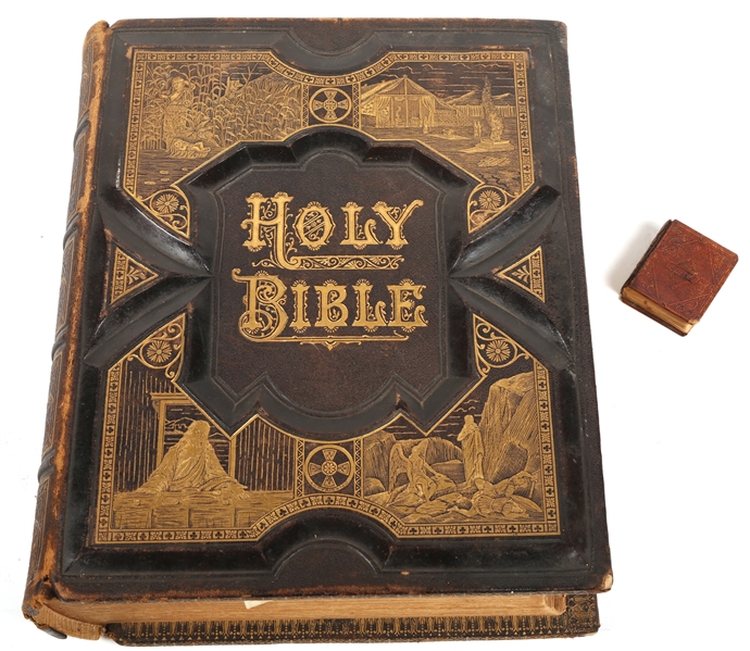 19TH C. FAMILY PICTORIAL & MINIATURE BIBLE LOT OF 2