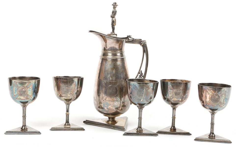 MERIDEN SILVER PLATE KNIGHTS TEMPLAR JUG & GOBLET LOT