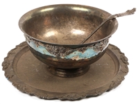 SILVER PLATE PUNCH BOWL, LADDLE, & TRAY LOT OF 3