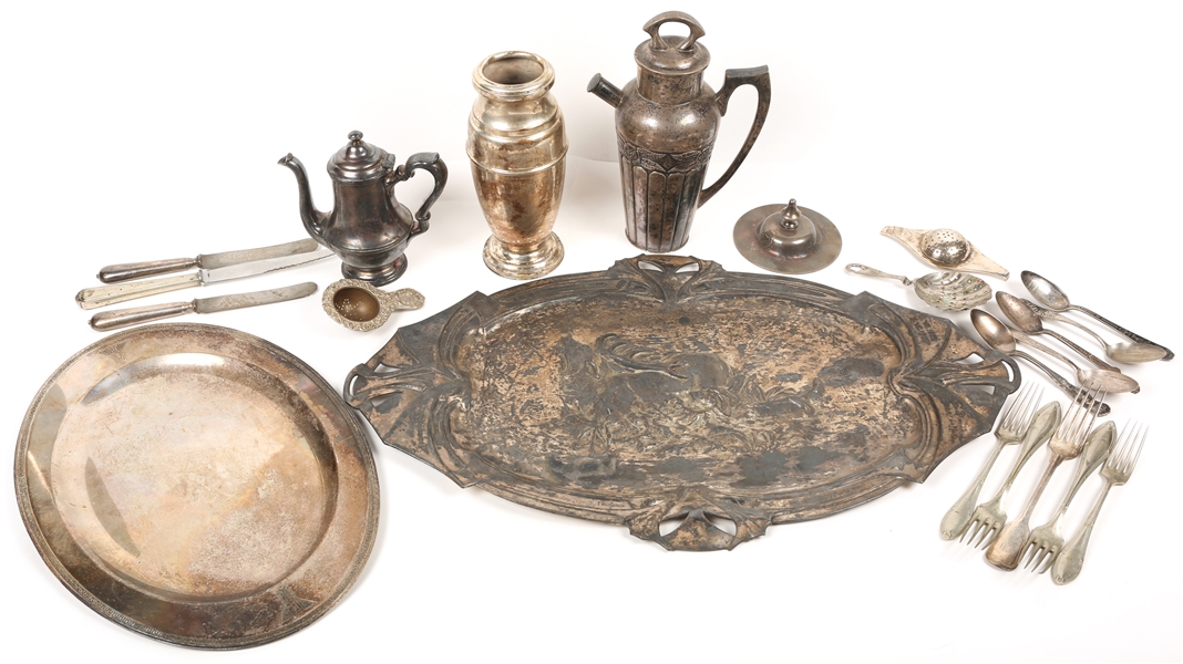 ESTATE SILVER PLATE SERVE WARE LOT 