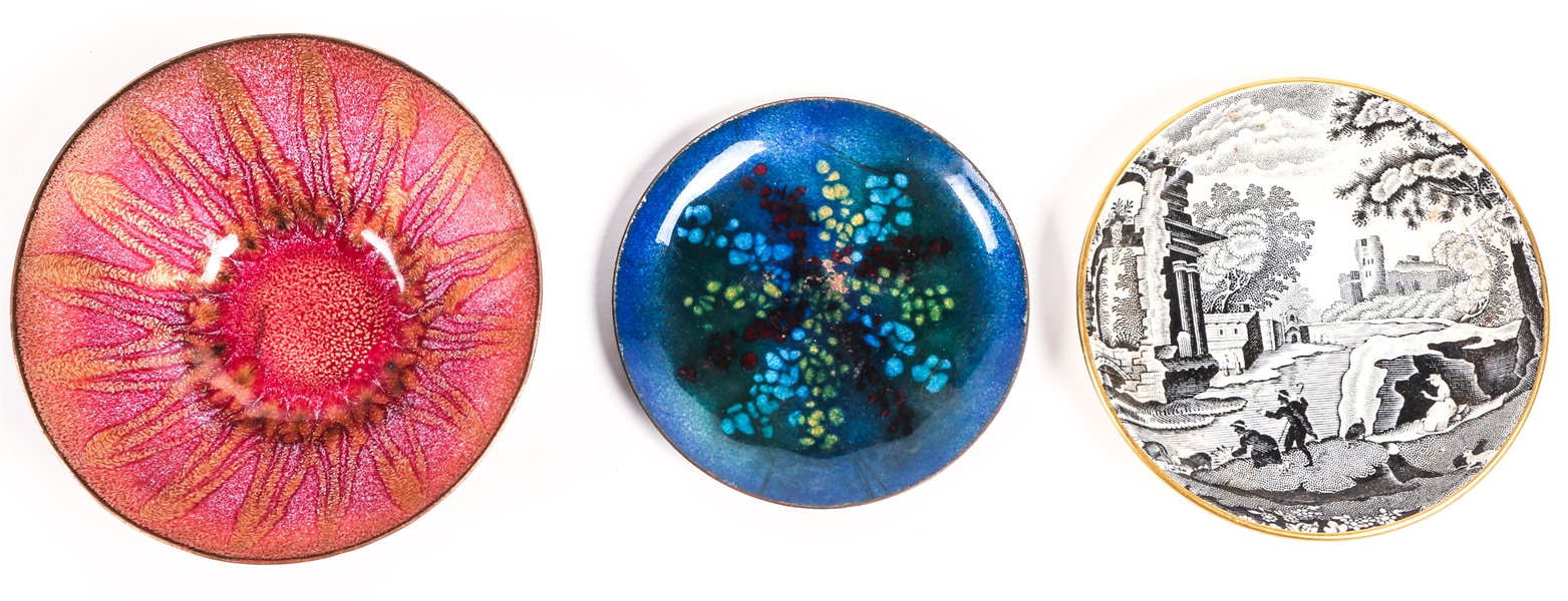 MINIATURE CERAMIC & ENAMELED COPPER DISH LOT OF 3
