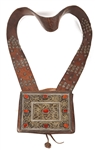 TURKMEN SILVER & CARNELIAN AMULET WITH LEATHER STRAP