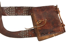 TURKMEN SILVER & CARNELIAN AMULET WITH LEATHER STRAP