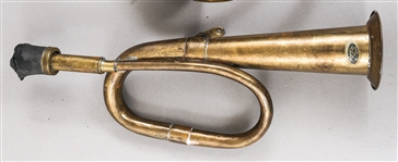 BRASS HUNTING HORN, BUGLE, & CATTLE HORN DOG CALL
