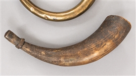 BRASS HUNTING HORN, BUGLE, & CATTLE HORN DOG CALL