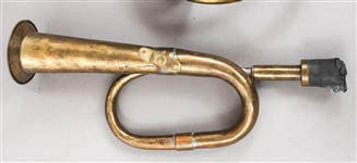 BRASS HUNTING HORN, BUGLE, & CATTLE HORN DOG CALL