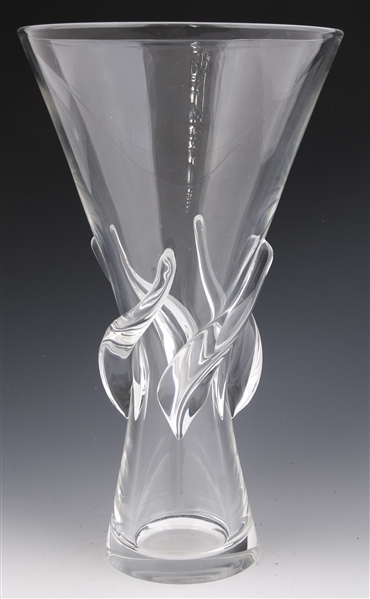 STEUBEN 11.5" CRYSTAL ROSE VASE MODEL 8090