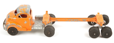 HUBLEY USA TOY ORANGE LOG TRUCK & TRAILER
