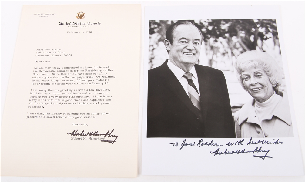 HUBERT H. HUMPHREY 1972 LETTER & PHOTOGRAPH - SIGNED