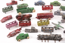 METAL TOY CARS, TRUCKS, TRAIN CARS & MORE - LOT OF 42