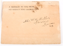 1918 KING GEORGE V LETTER WITH AMERICAN SOLDIER'S NOTE