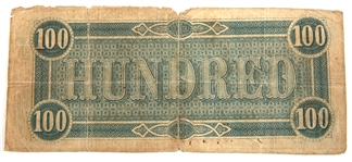 T65 1864 $100 CONFEDERATE RICHMOND OBSOLETE BANKNOTE