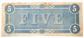 T69 1864 $5 CONFEDERATE RICHMOND OBSOLETE BANKNOTE
