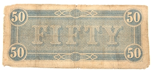 1864 $50 CONFEDERATE STATES OBSOLETE BANKNOTE