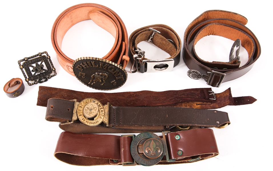 BOY SCOUTS OF AMERICA LEATHER BELT AND BUCKLE LOT OF 8 